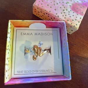Emma Madison 18kt gold over sterling silver crystal diamonds irregular Ring Sz 9